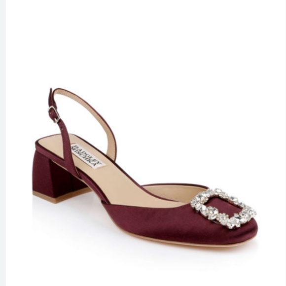 Vivia Satin Block Heel Slingbacks with Crystal Buckle
